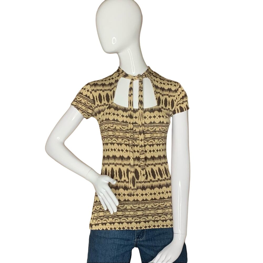 Dots Top Tribal Print Brown Short Sleeve Size S
